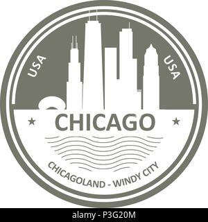 Badge with Chicago skyline - Chicago city emblem Stock Vector