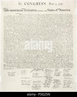 . English: This is a high-resolution image of the United States Declaration of Independence (article - text). This image is a version of the 1823 William Stone facsimile — Stone may well have used a wet pressing process (that removed ink from the original document onto a contact sheet for the purpose of making the engraving). Español: Versión manuscrita de la Declaración de Independencia de los Estados Unidos. Reproducción del facsímil de William Stone (1823) en el que posiblemente se utilizó un proceso de prensado en húmedo que eliminó la tinta del documento original en una hoja de contacto c Stock Photo