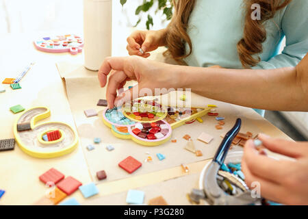 mosaic puzzle art for kids, children's creative game. Stock Photo