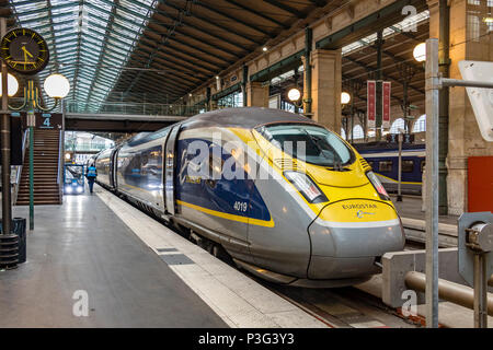 A Eurostar e320 high speed train is driving from Paris to London on the ...