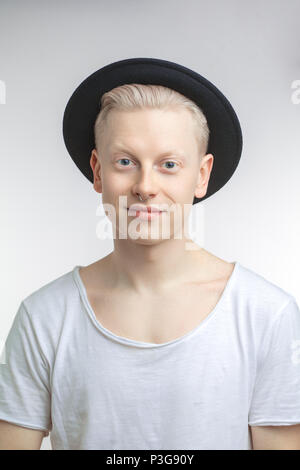 Portrait of young blonde man with healthy clean skin. Isolated on white Stock Photo