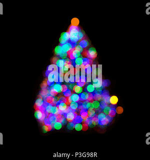 Multicolored christmas tree lights in bokeh, isolated on black Stock Photo