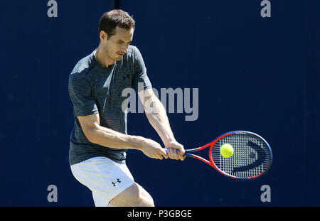 Great Britain's Andy Murray during a practice session on day one of the Fever-Tree Championship at the Queens Club, London. Stock Photo