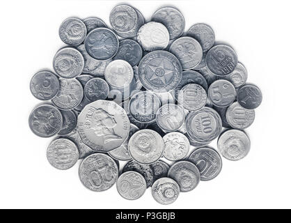 silver coins of different countries and times Stock Photo