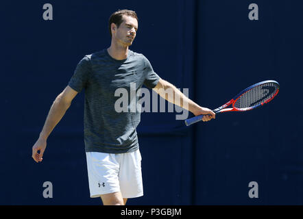 Great Britain's Andy Murray during a practice session on day one of the Fever-Tree Championship at the Queens Club, London. Stock Photo