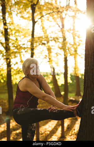 Senior woman performing stretching exercise in the park Stock Photo