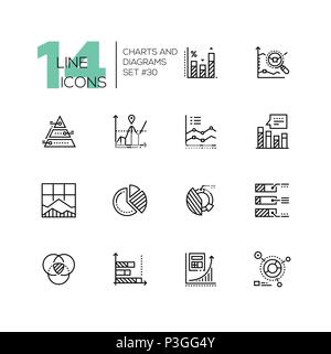 Charts and diagrams - set of line design style icons Stock Vector