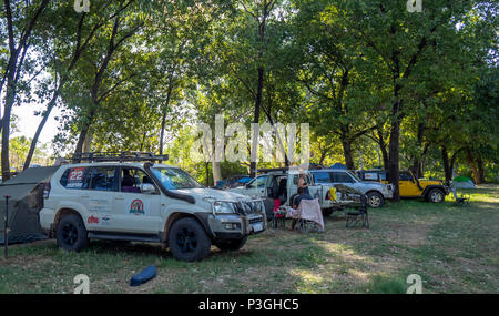 Gibb Challenge 2018 four wheel drive vehicles at a campsite at El Questro Kimberley WA Australia. Stock Photo