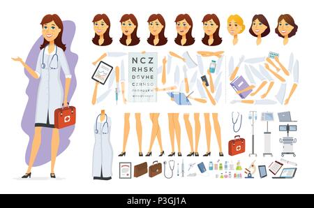 Female doctor - vector cartoon people character constructor Stock Vector