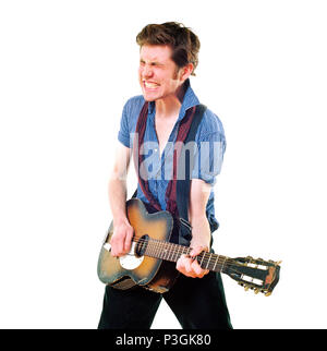 Charlie Waller lead singer of The Rumble Strips band, photographed against a white studio background, Old Street, London, England, United Kingdom. Stock Photo