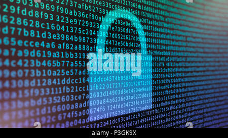 Data encryption concept with a screen full of hexidecimal information and padlock symbol Stock Photo