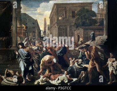 The Plague of Ashdod, or The Philistines Struck by the Plague - 1631 - 148x198 cm - oil on canvas - French Baroque. Author: Nicolas Poussin (1594-1665). Location: LOUVRE MUSEUM-PAINTINGS, FRANCE. Also known as: LA PESTE DE AZOTH. Stock Photo