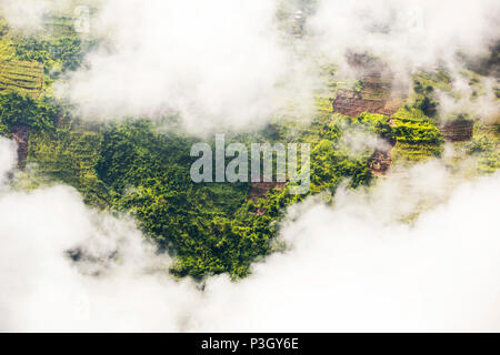 Looking down on deforested forest slopes from air, being replaced by farmland for subsistence agriculture in Malawi Stock Photo