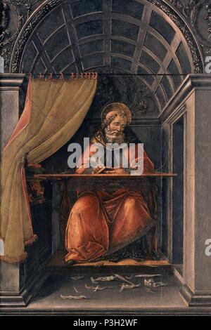St. Augustine in his cell - 1490 - 41x27 cm - tempera on panel - Italian Renaissance. Author: Sandro Botticelli (1445-1510). Location: GALERIA DE LOS UFFIZI, FLORENZ, ITALIA. Also known as: SAN AGUSTIN EN SU CELDA. Stock Photo