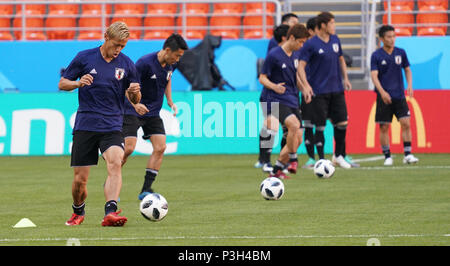 Saransk, Russia. 18th June, 2018. Players of Japan attend a training session during the 2018 FIFA World Cup in Saransk, Russia, June 18, 2018. Credit: Lui Siu Wai/Xinhua/Alamy Live News Stock Photo