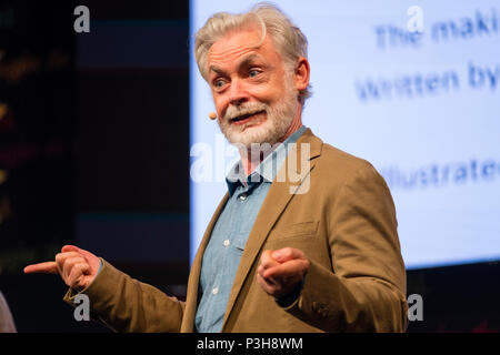 EOIN COLFER, Irish author of children's books. , and writer of the bestselling Artemis Fowl series, speaking  at the 2018 Hay Festival of Literature and the Arts.  This festival , famously described  by former US President Bill Clinton  as 'the Woodstock of the Mind', attracts  writers and thinkers from across the globe for 10 days of celebrations of the best of the written word Stock Photo