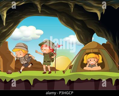 Boy and girl scout camping in forest illustration Stock Vector Image ...