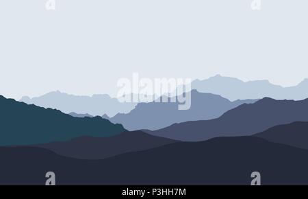 Vector illustration of mountain landscape in multiple layers under blue sky - vector Stock Vector