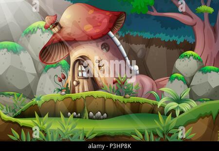 A Mushroom House in Forest illustration Stock Vector