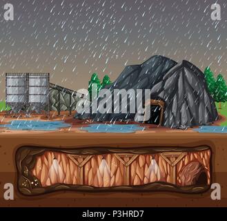 A Stone Mine in Rainy Day illustration Stock Vector
