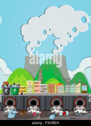 A Pollution From Nuclear Power Plant illustration Stock Vector