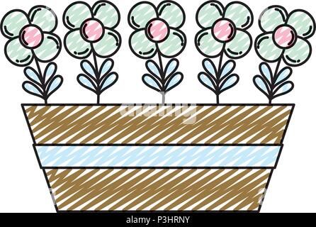 doodle tropical flowers plants style inside flowerpot Stock Vector