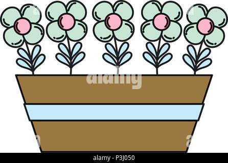 color tropical flowers plants style inside flowerpot Stock Vector