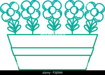 degraded line tropical flowers plants style inside flowerpot Stock Vector