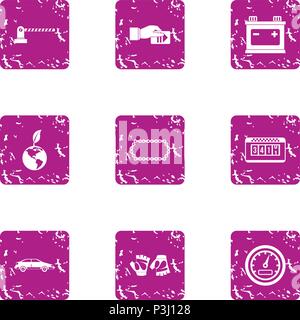 Parking protection icons set, grunge style Stock Vector
