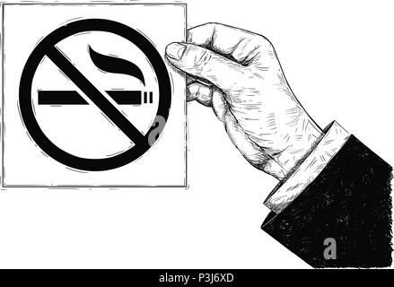 Vector Artistic Drawing Illustration of Hand Holding No Smoking Sign Stock Vector