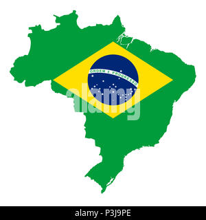 Brazil flag map. Country outline with national flag Stock Photo - Alamy