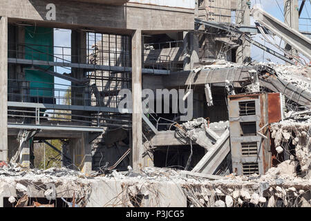 Old abandoned industrial building demolished Stock Photo