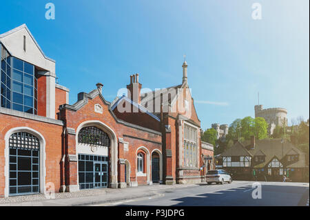 Historic building of Windsor & Eton Riverside Station, the railway terminus located on Farm Yard Street with proximity of Windsor Castle, England, UK Stock Photo