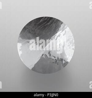 Stock vector illustration shiny, sparkly silver leaf circle. Metal foil texture Isolated on gray background. Stock Vector