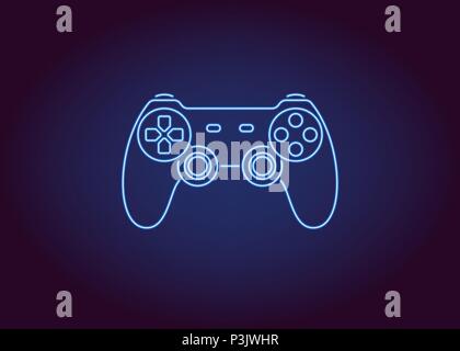 Neon icon of Blue Joystick. Vector illustration of Wireless Gamepad consisting of neon outlines. Neon Gaming Joystick with backlight on the dark backg Stock Vector