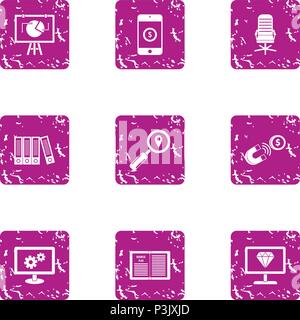 Unit icons set, grunge style Stock Vector