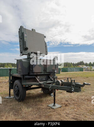 AN/MPQ-64F1 Sentinel 3D radar integrated with the NASAMS 2 surface-to-air missile system of the Finnish Army. Stock Photo