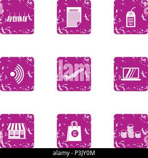 Purchase sale icons set, grunge style Stock Vector