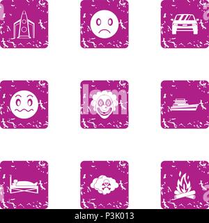 Stressful icons set, grunge style Stock Vector