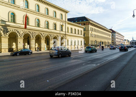 Munich, Germany - October 25, 2017:  Ludwigstrasse and St.Ludwig church as seen from Odeonsplatz Stock Photo