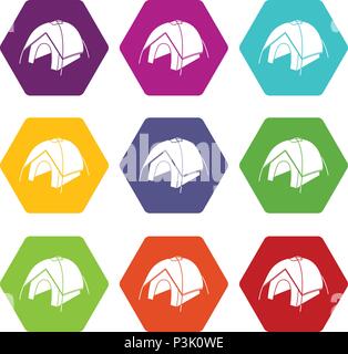 Tent icons set 9 vector Stock Vector