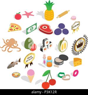 Restaurant food icons set, isometric style Stock Vector