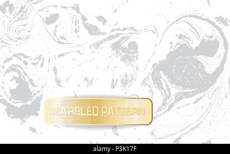 White and gray marble pattern. Light marbling texture. Decorative marbled background with gold banner. Vector illustration. Stock Vector