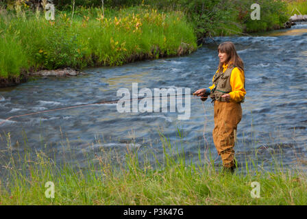 Fly fishing, North Fork Malheur Wild and Scenic River, Malheur National Forest, Oregon Stock Photo