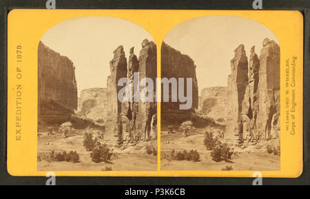 51 Camp Beauty, Cañon de Chelle; walls 1,200 feet high, width of cañon at this point about one fourth of a mile, by O'Sullivan, Timothy H., 1840-1882 Stock Photo