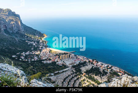 Aerial view of the Vergine Maria Beach in Palermo city, Sicily, Italy Stock Photo