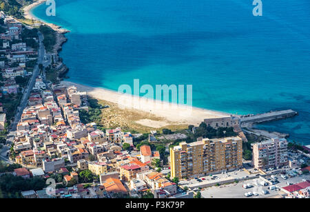 Aerial view of the Vergine Maria Beach in Palermo city, Sicily, Italy Stock Photo