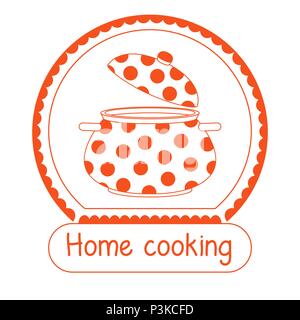 Logo for the restaurant of home cooking. Inscription Home cooking. Vector illustration in a linear style. Stock Vector