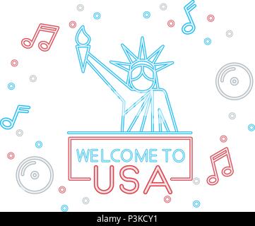 welcome to usa statue of liberty neon vector illustration Stock Vector