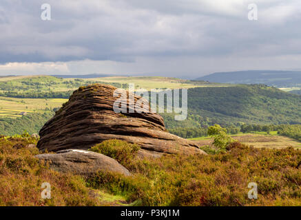 Weathered rock formation near the peak districts stanage edge Stock Photo